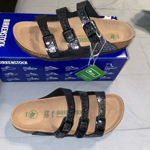 Birkenstock Florida Fresh Shiny Snake Black Size 39/8